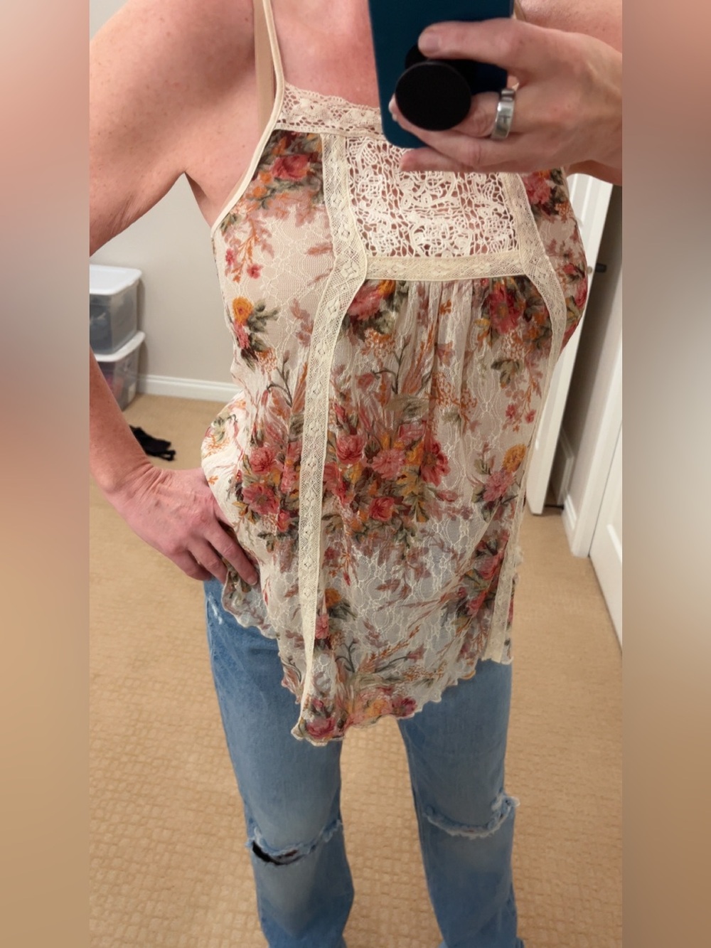 Denim & Supply Floral Lace Trim Slip Dress